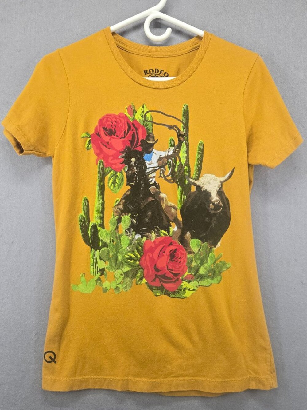 Rodeo Quincy Women's Slim Fit Graphic T-shirt, Mustard Yellow, 100% Cotton, Med